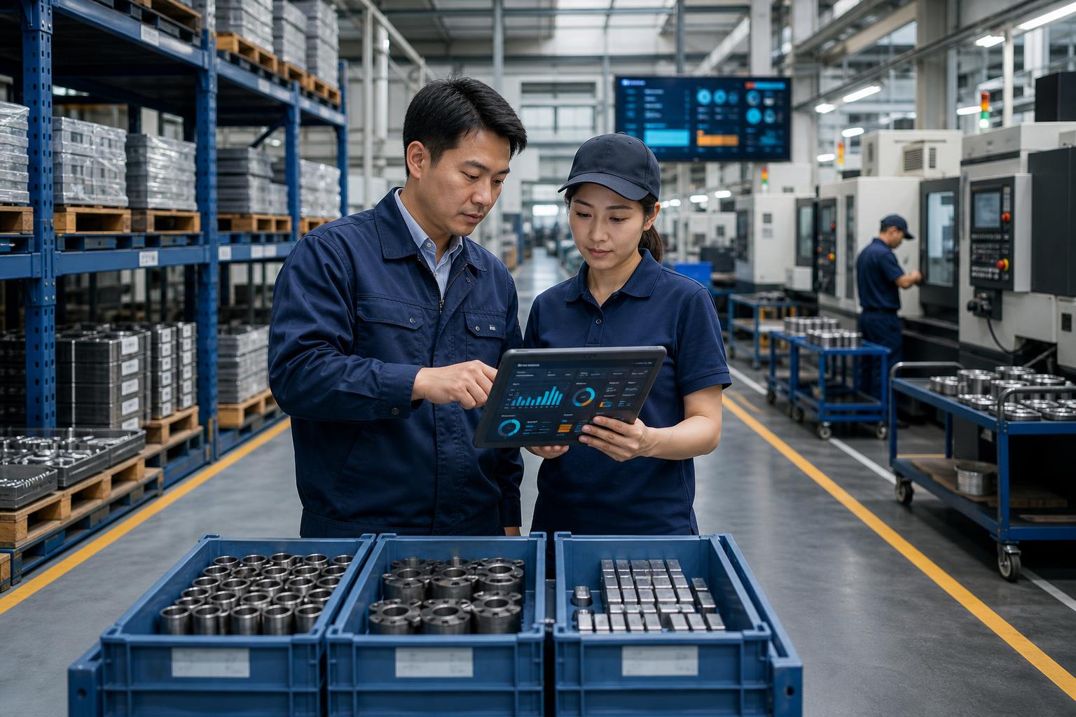 現場人員核對備料與線邊庫存狀態